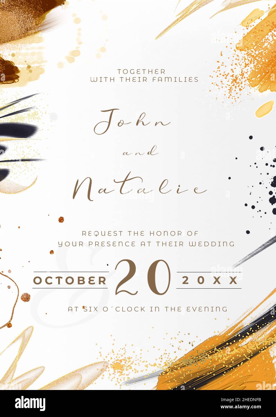 Kartensatz mit abstrakten marineblauen und goldenen Formen, Spritzern. Hochzeitskonzept. Verwenden Sie für Poster, dekorative Grußkarte oder Einladung Design backgrou Stockfoto