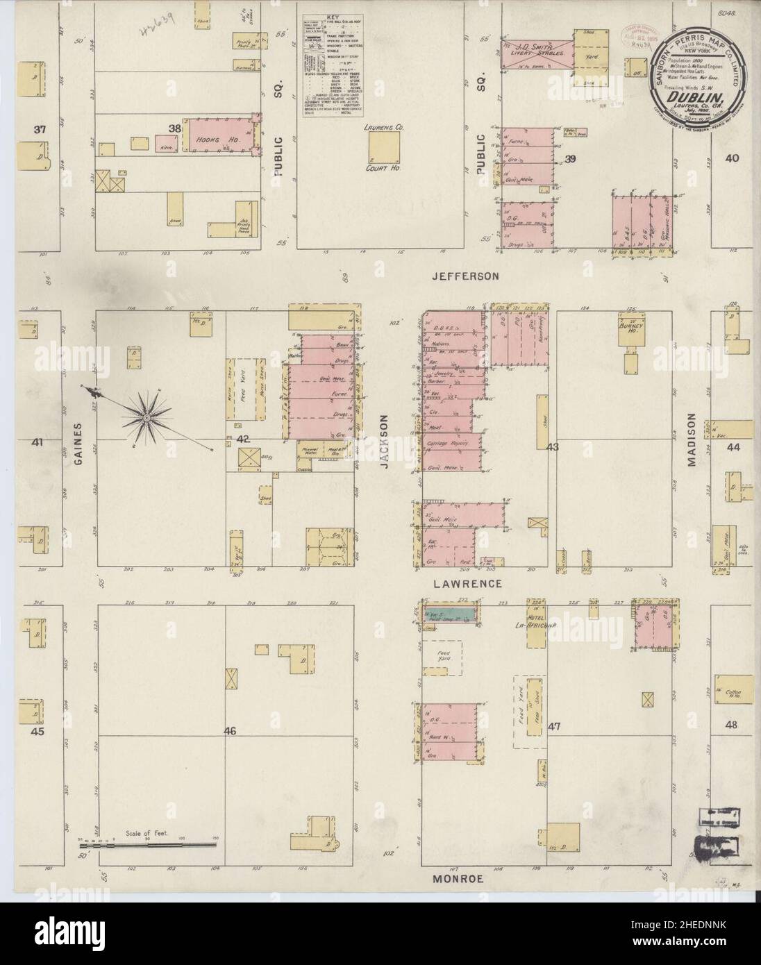 Sanborn Feuerversicherungskarte aus Dublin, Laurens County, Georgia. Stockfoto