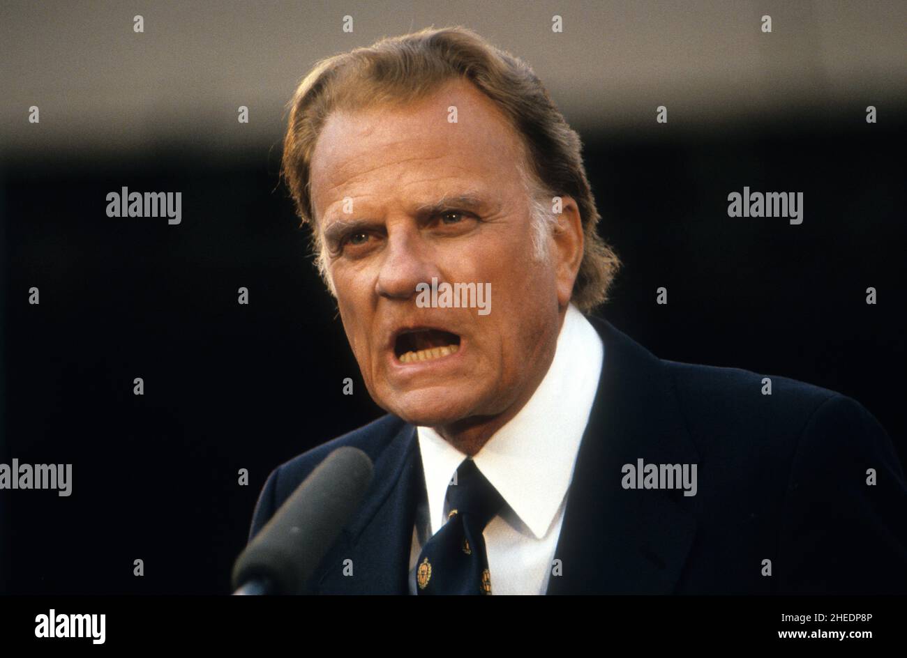 Der amerikanische Evangelist Billy Graham auf seiner UK-Tournee 1984 Stockfoto