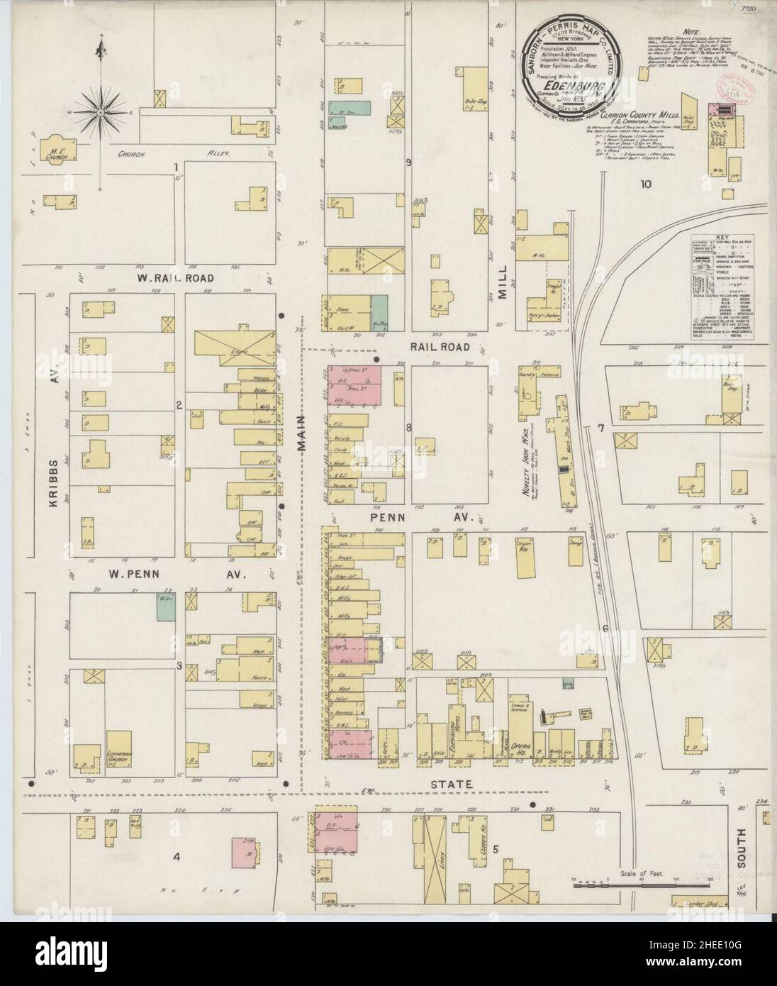 Sanborn Fire Insurance Map aus Edenburg, Clarion County, Pennsylvania. Stockfoto