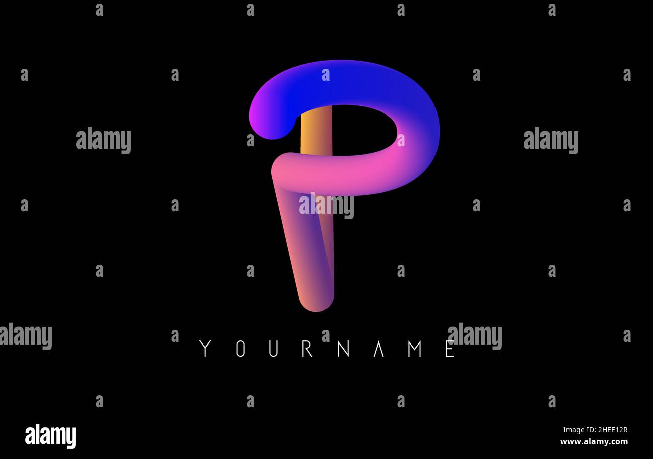 P-Logo mit rainbow 3D-Farbverlauf. Kreative Vektordarstellung mit typografischer und lebendiger Verlaufsform. Flüssiger Farbpfad. Stock Vektor