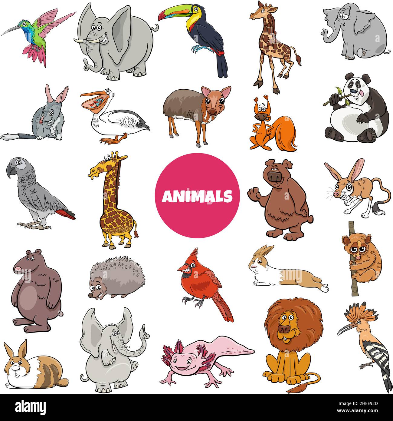 Cartoon Illustration von wilden Tierarten Zeichen großen Satz Stock Vektor