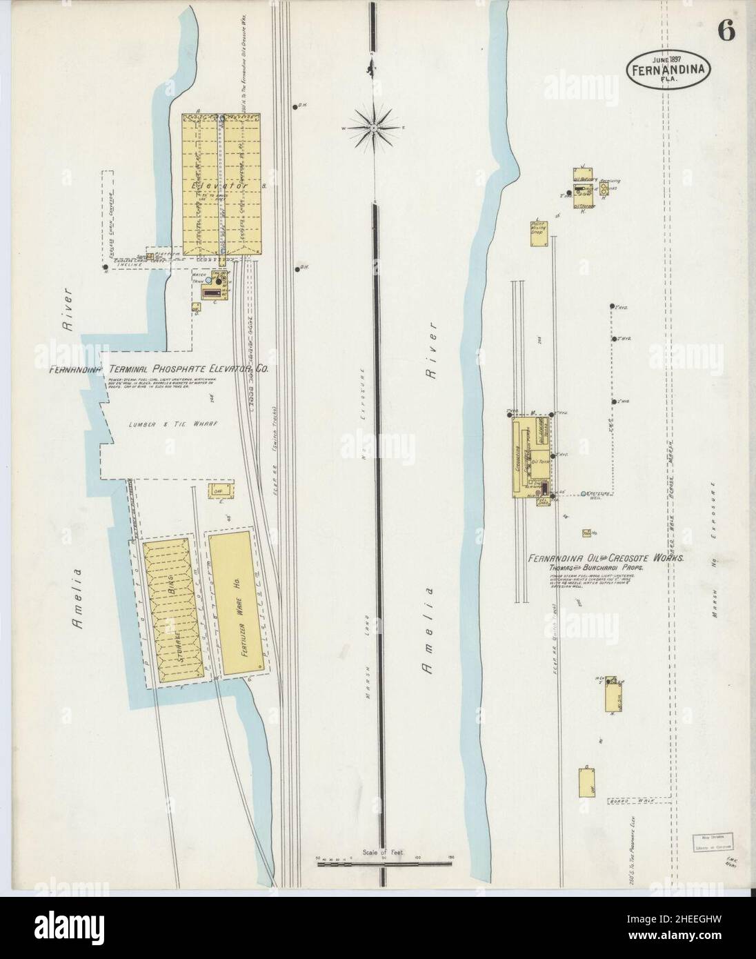 Sanborn Feuerversicherungskarte aus Fernandina, Nassau County, Florida. Stockfoto