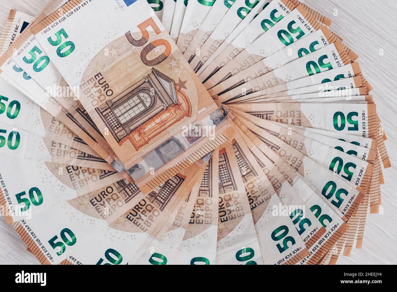 Stapel von 50 Euro-Banknoten, Geschäftskonzept Hintergrund Stockfoto