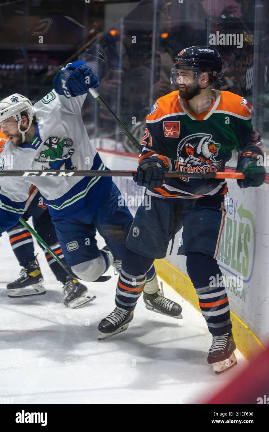 Abbotsford Canucks Shutout durch das Edmonton Oilers Farm Team, The Bakersfield Condors, Sonntag, 9. Januar 2022 im Abbotsford Center Stockfoto