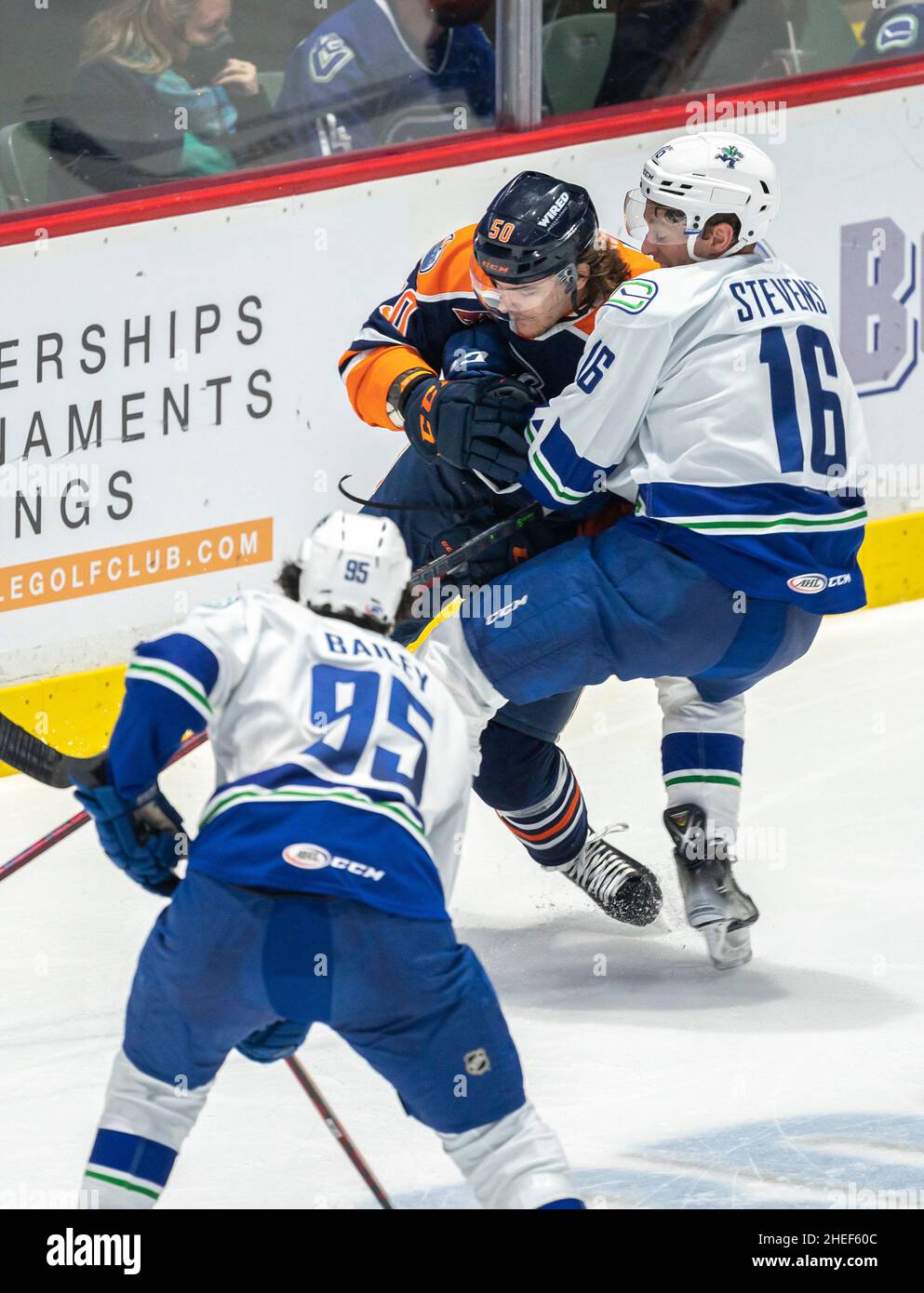 Abbotsford Canucks Shutout durch das Edmonton Oilers Farm Team, The Bakersfield Condors, Sonntag, 9. Januar 2022 im Abbotsford Center Stockfoto