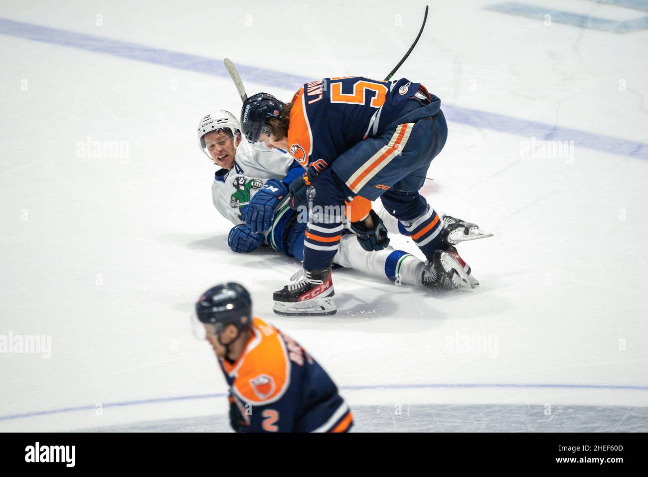 Abbotsford Canucks Shutout durch das Edmonton Oilers Farm Team, The Bakersfield Condors, Sonntag, 9. Januar 2022 im Abbotsford Center Stockfoto