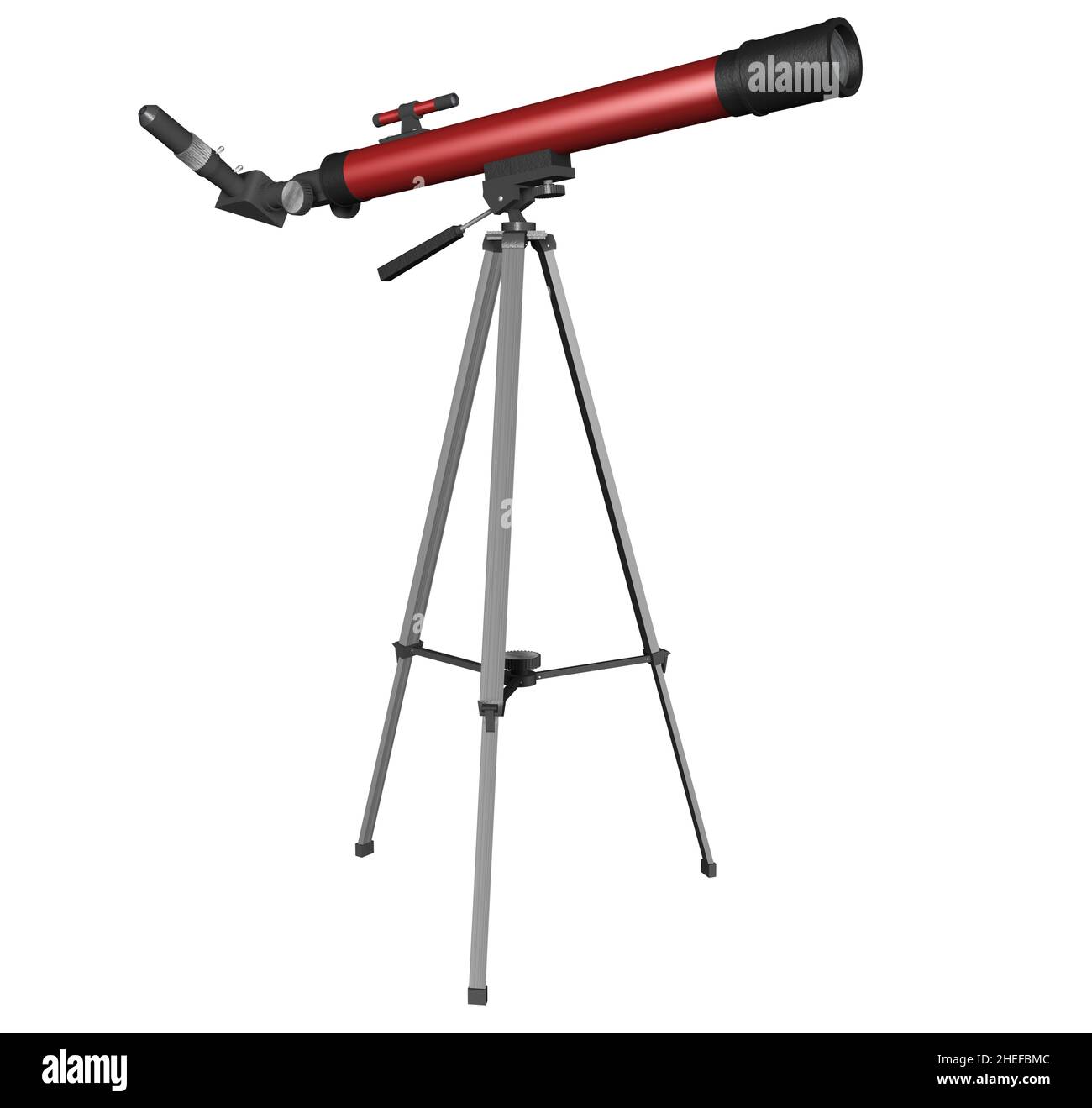 3D Rendering Illustration eines Prototyps eines Refracting Telescope zur Untersuchung und Beobachtung des Kosmos. Stockfoto