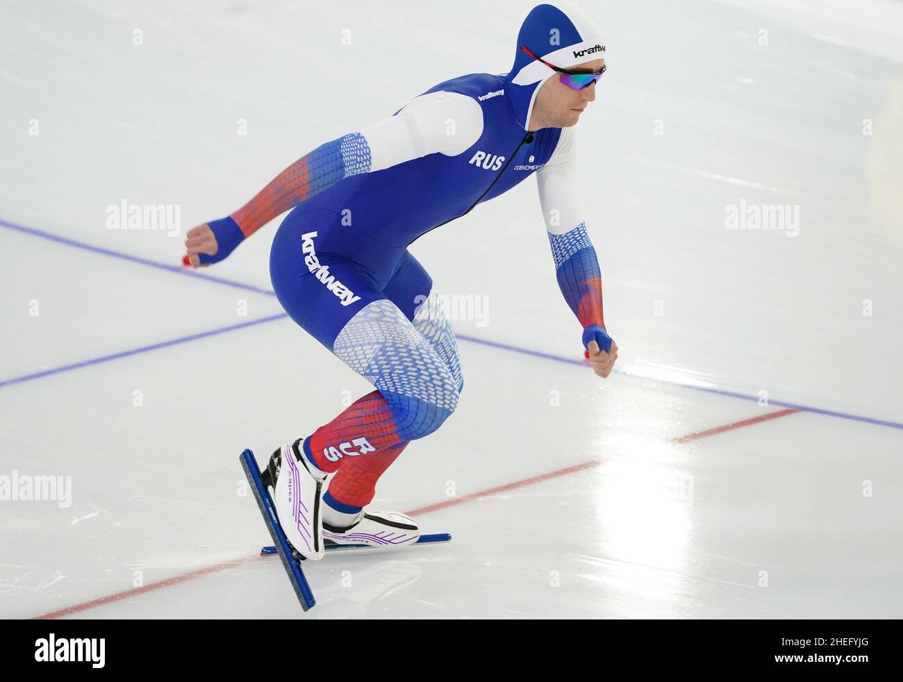 Sergey Trofimov (RUS) über die 1500m Männer während der Distanzen der ISU-Speedskating-Europameisterschaften am 9. Januar. 2022 in Thialf Ice Arena in Heerenveen, Niederlande Credit: SCS/Margarita Bouma/AFLO/Alamy Live News Stockfoto