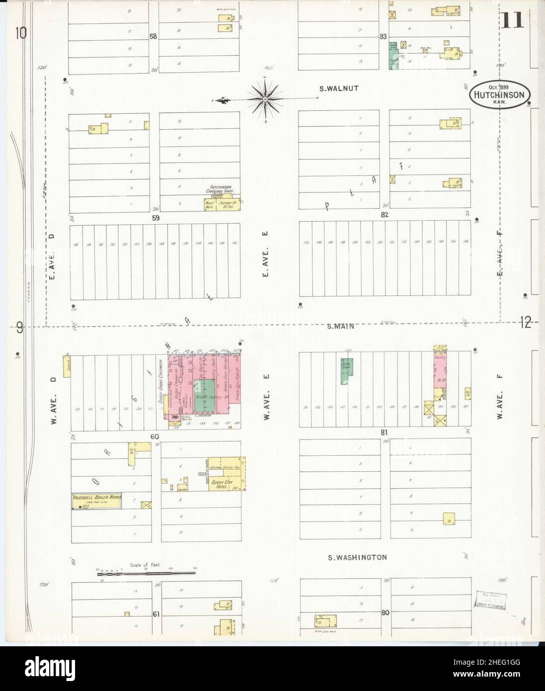 Sanborn Feuerversicherungskarte aus Hutchinson, Reno County, Kansas. Stockfoto