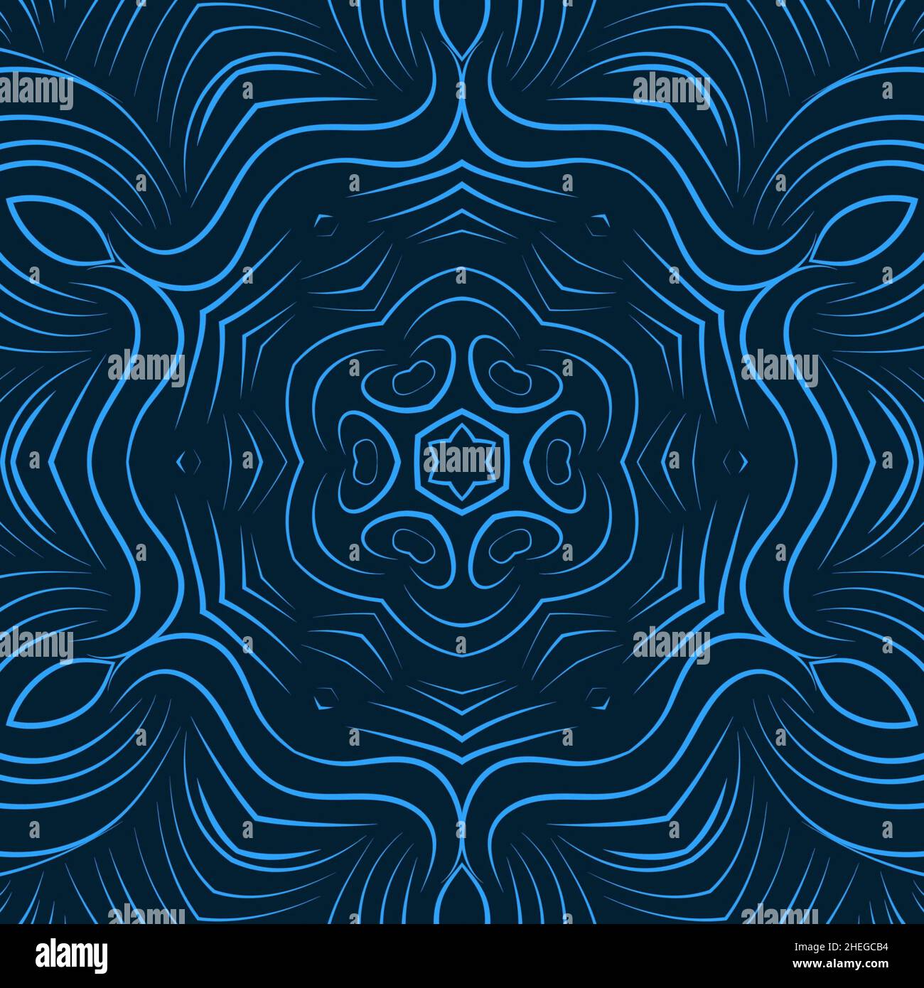 Blaue Farbe abstrakt lockig Linie Blumen Hintergrund. Helle Farbe Muster Tapete zarten geschwungenen Formen Kaleidoskop Stockfoto