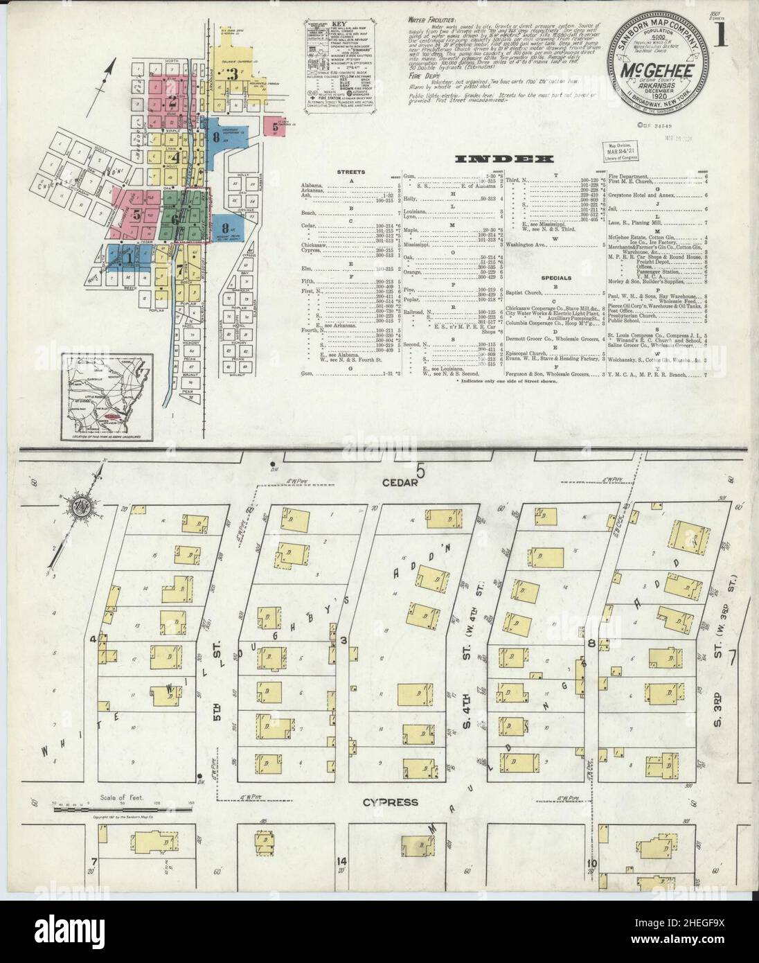 Sanborn Fire Insurance Map aus McGehee, Desha County, Arkansas. Stockfoto