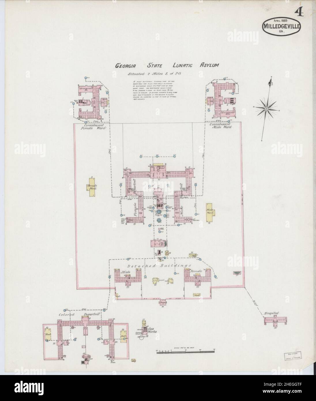 Sanborn Feuerversicherungskarte aus Milledgeville, Baldwin County, Georgia. Stockfoto