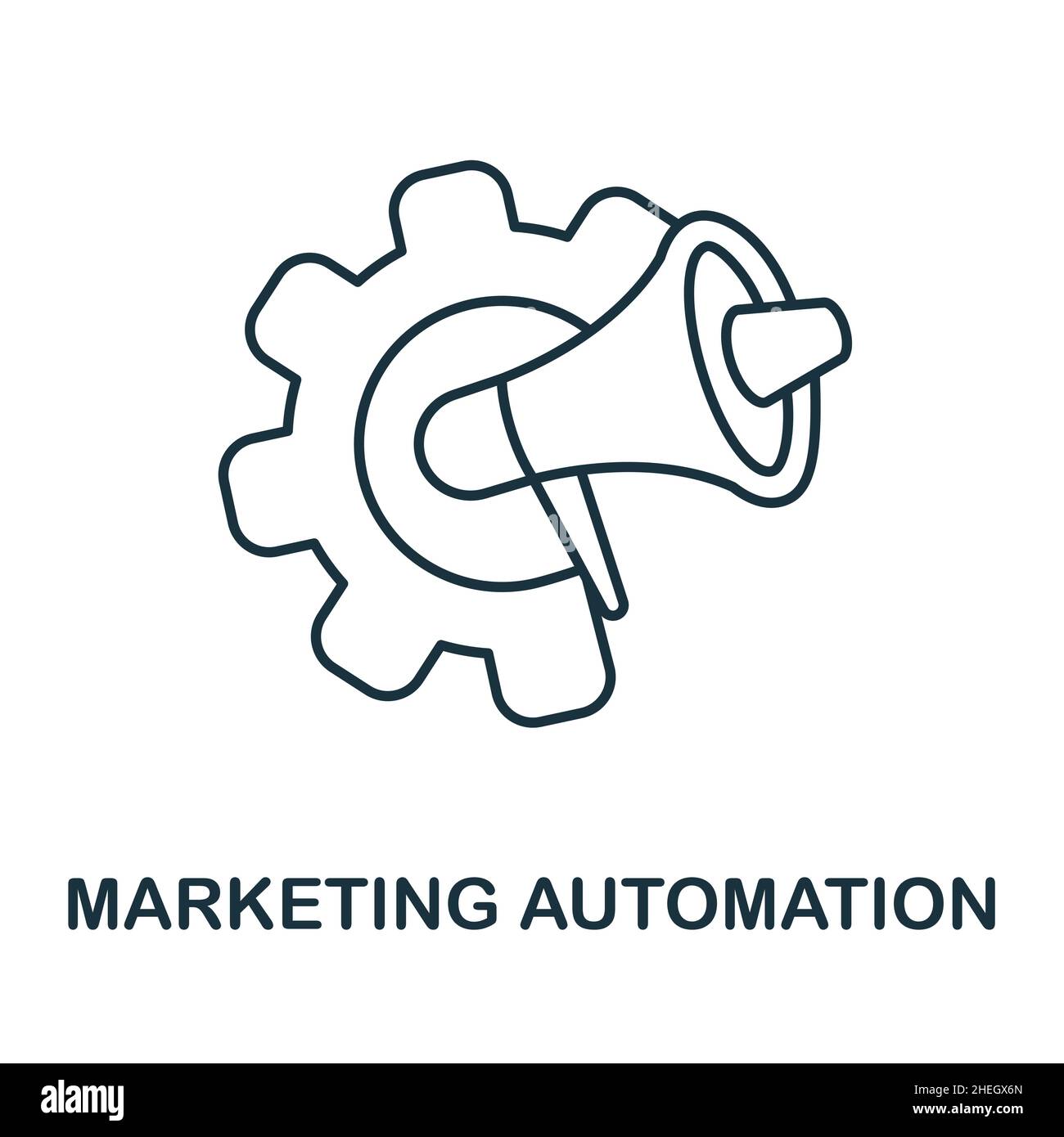 Symbol für Marketing Automation. Linienelement aus der Sammlung von Kundenbeziehungen. Linear Marketing Automation Symbol Zeichen für Web-Design, Infografiken und Stock Vektor