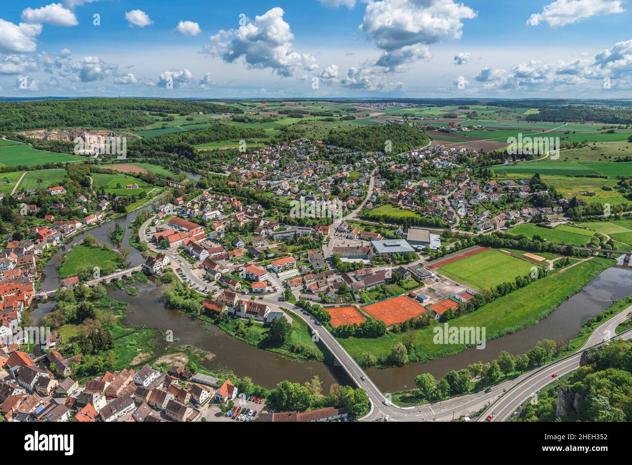 Harburg ist eine Stadt im Bezirk Donau-Ries in Schwaben. Es liegt im Wörnitzer Tal zwischen Nördlingen und Donauwörth. Stockfoto