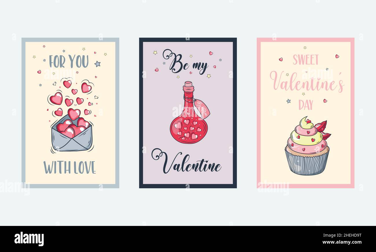 Valentinstag romantische Grußkarten Set. Vektor-Design-Konzept für Valentines Day und andere Benutzer. Stock Vektor