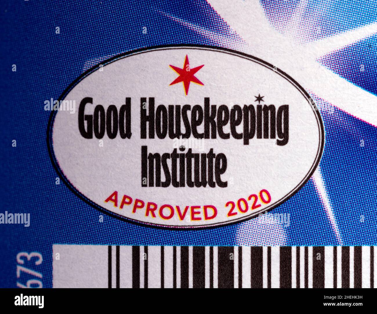 Good Housekeeping Institute genehmigt Symbol auf einem Produkt Stockfoto