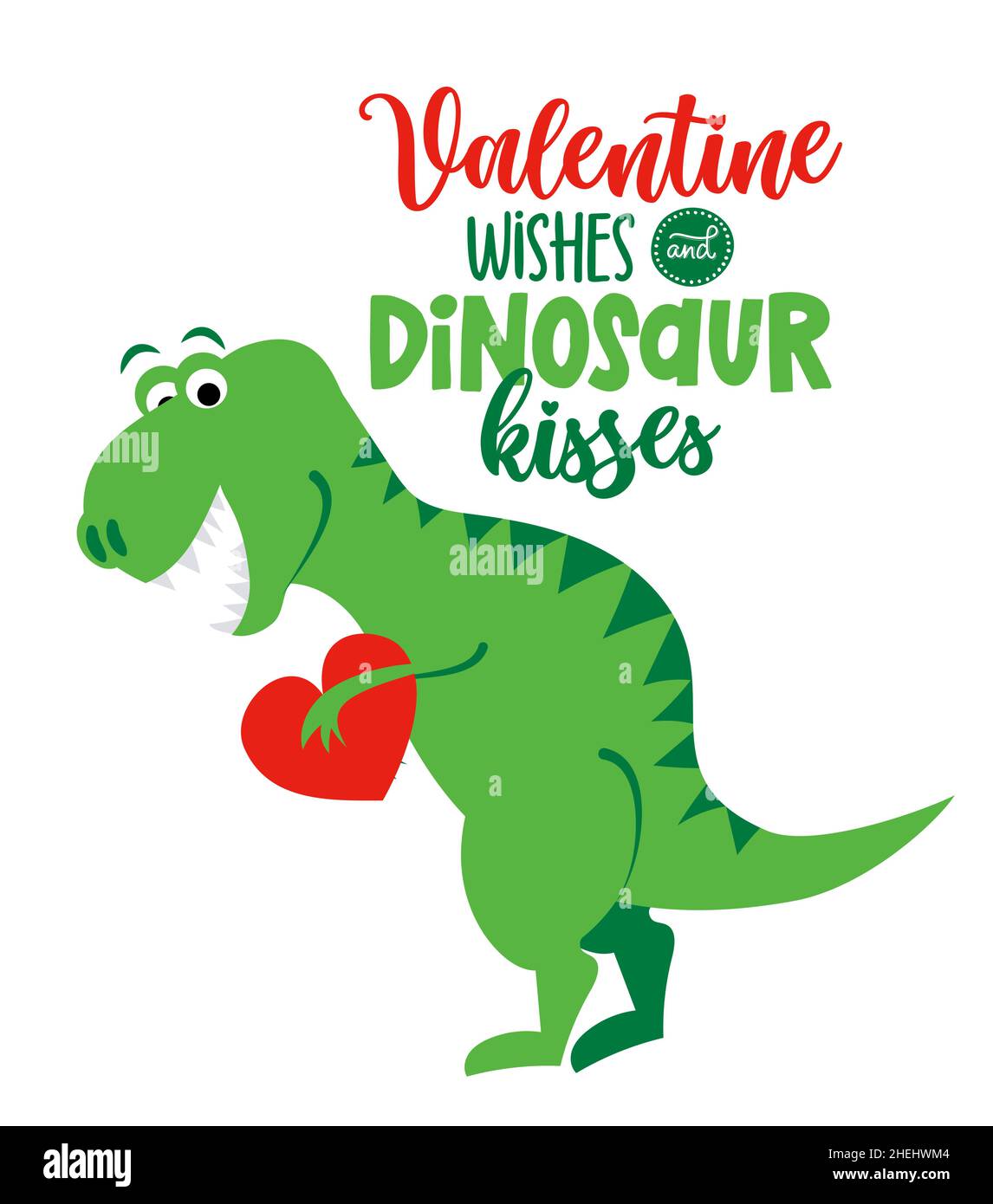 Valentine Wünsche und Dinosaurier Küsse - lustige handgezeichnete Doodle, Cartoon Dino. Gut geeignet für Poster oder T-Shirt Textil-Grafik-Design. Vektor von Hand gezeichnet Abb. Stock Vektor