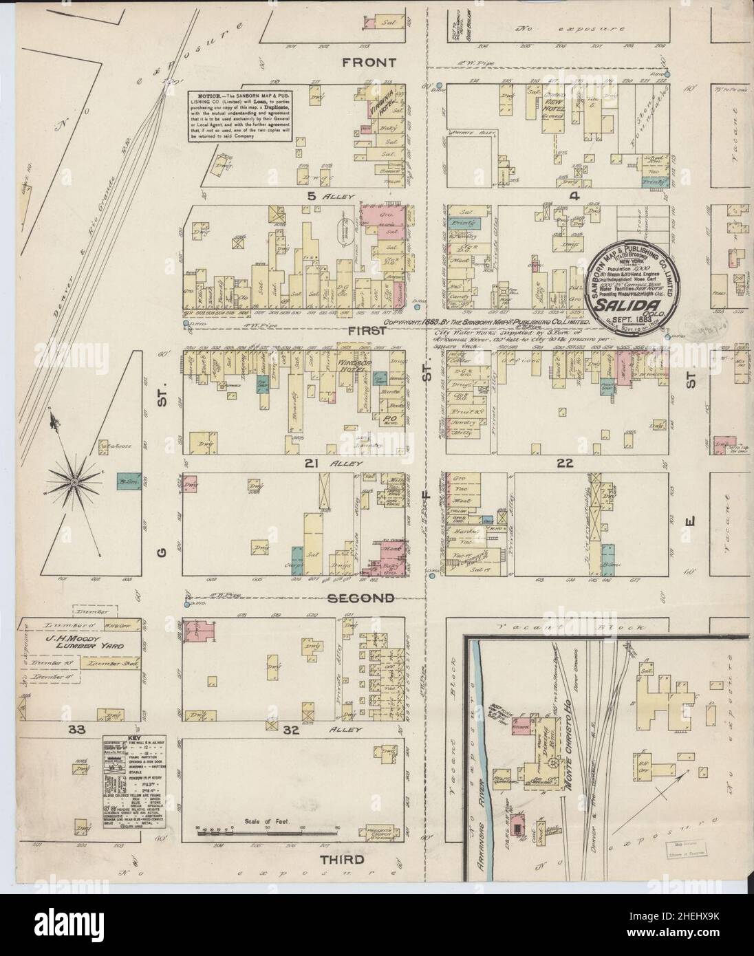 Sanborn Feuerversicherungskarte aus Salida, Chaffee County, Colorado. Stockfoto