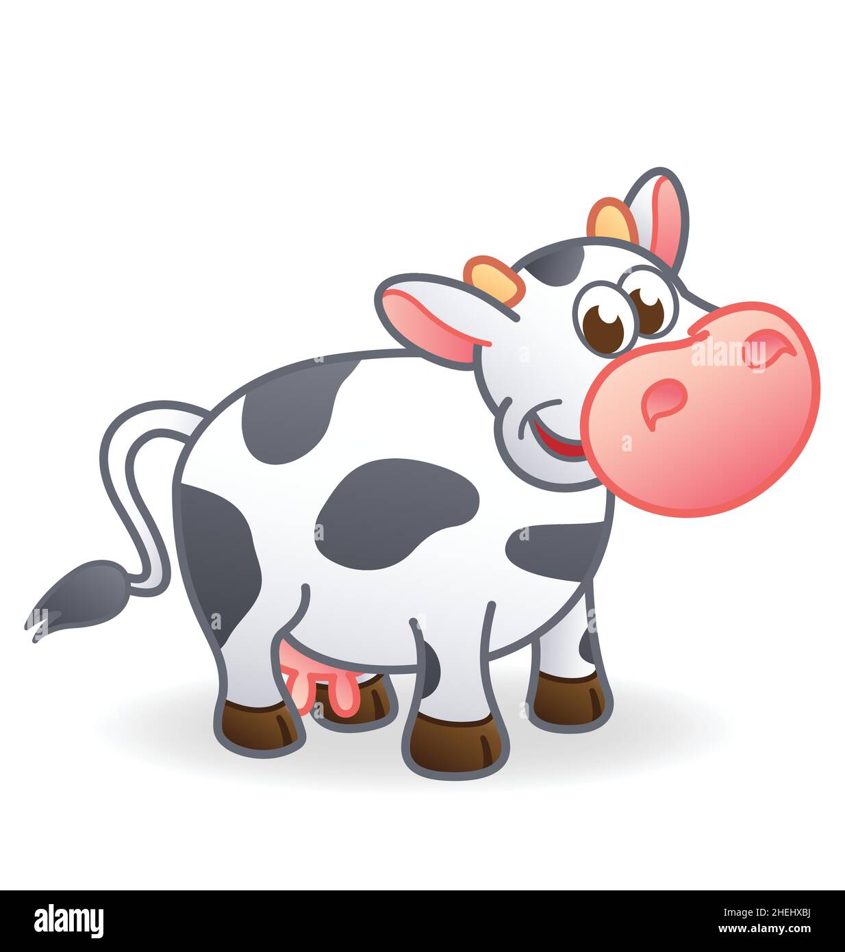 Cute glücklich Cartoon Kuh Charakter Vektor isoliert auf weißem Hintergrund Stock Vektor