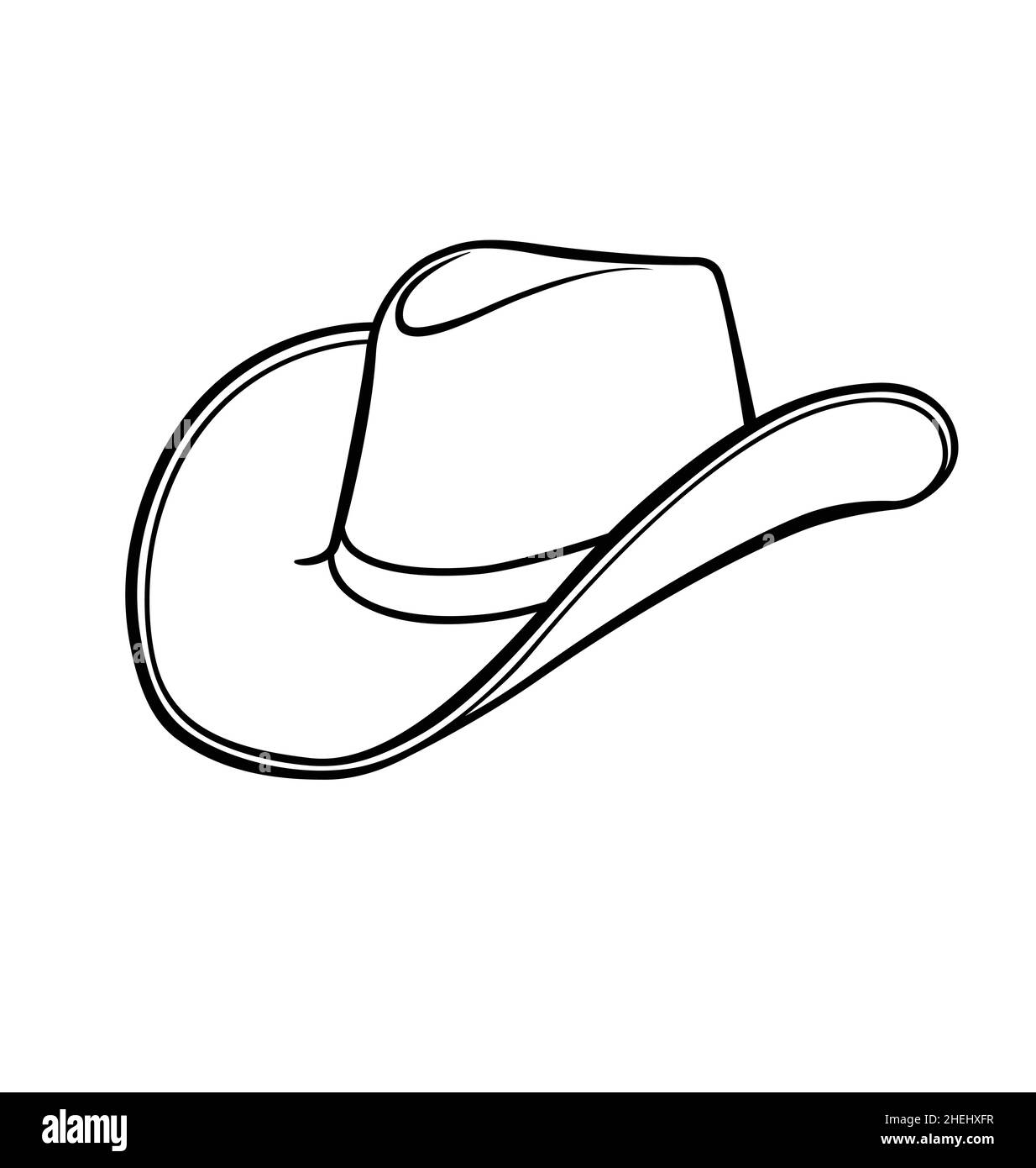 Cartoon Cowboy stetson Hut schwarze Linie Zeichnung Linienarbeit Vektor isoliert auf weißem Hintergrund Stock Vektor