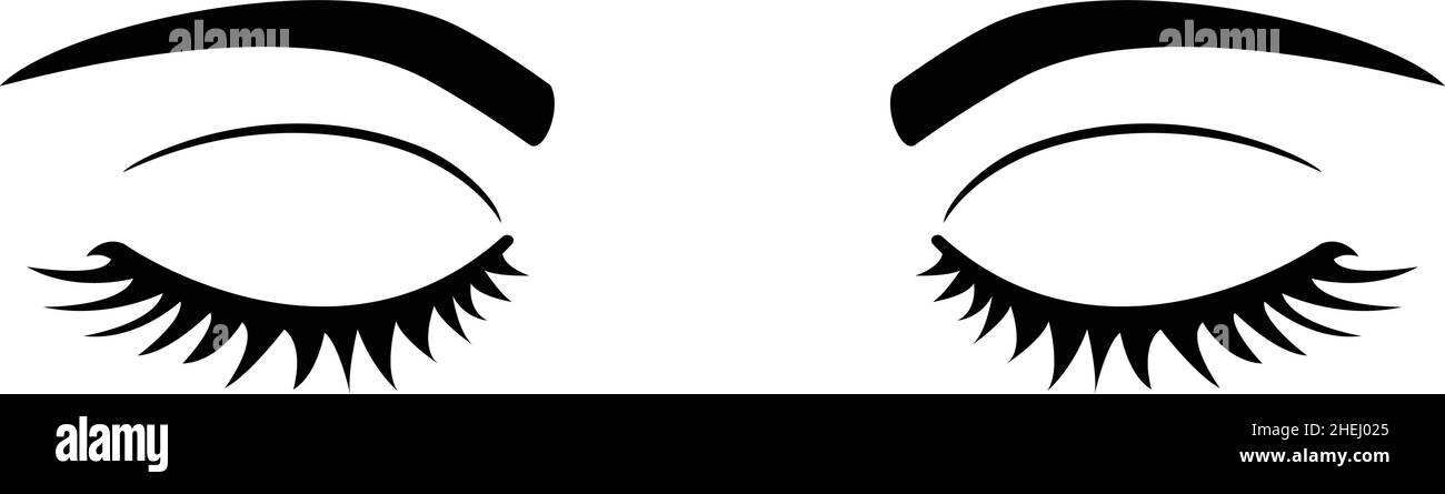 Einfache schöne menschliche weibliche geschlossenen schlafenden Augen Vektor-Illustration schwarz-weiß-Symbol auf weißem Hintergrund isoliert Stock Vektor