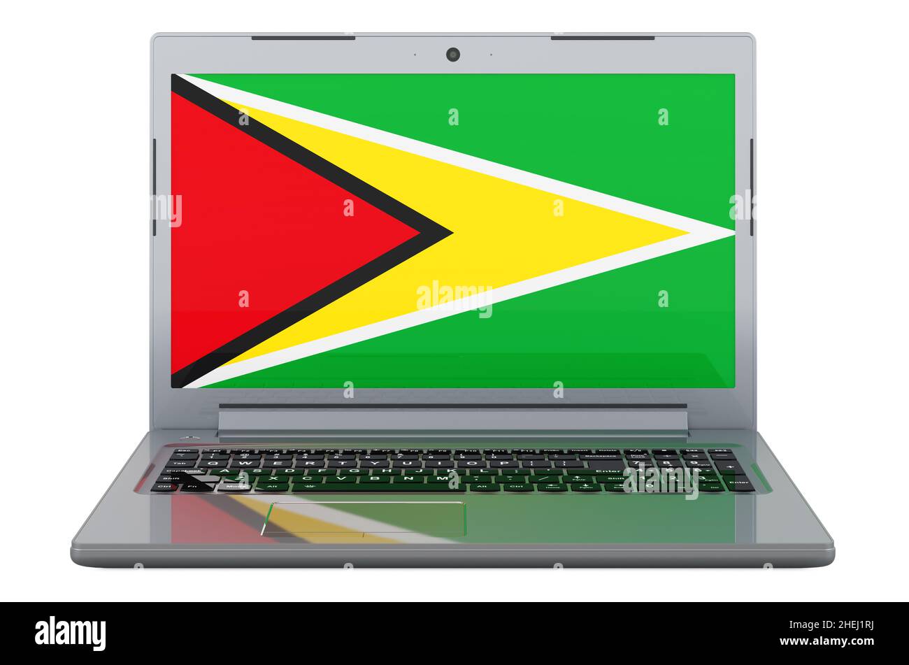Guyanische Flagge auf dem Laptop-Bildschirm. 3D Abbildung isoliert auf weißem Hintergrund Stockfoto