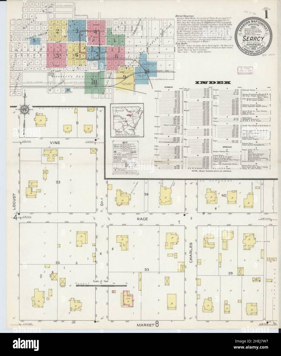 Sanborn Fire Insurance Map aus Searcy, White County, Arkansas. Stockfoto