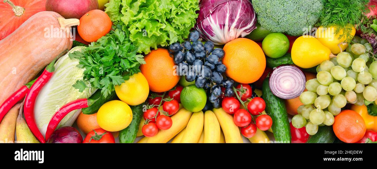 frisches Obst und Gemüse-Hintergrund Stockfoto