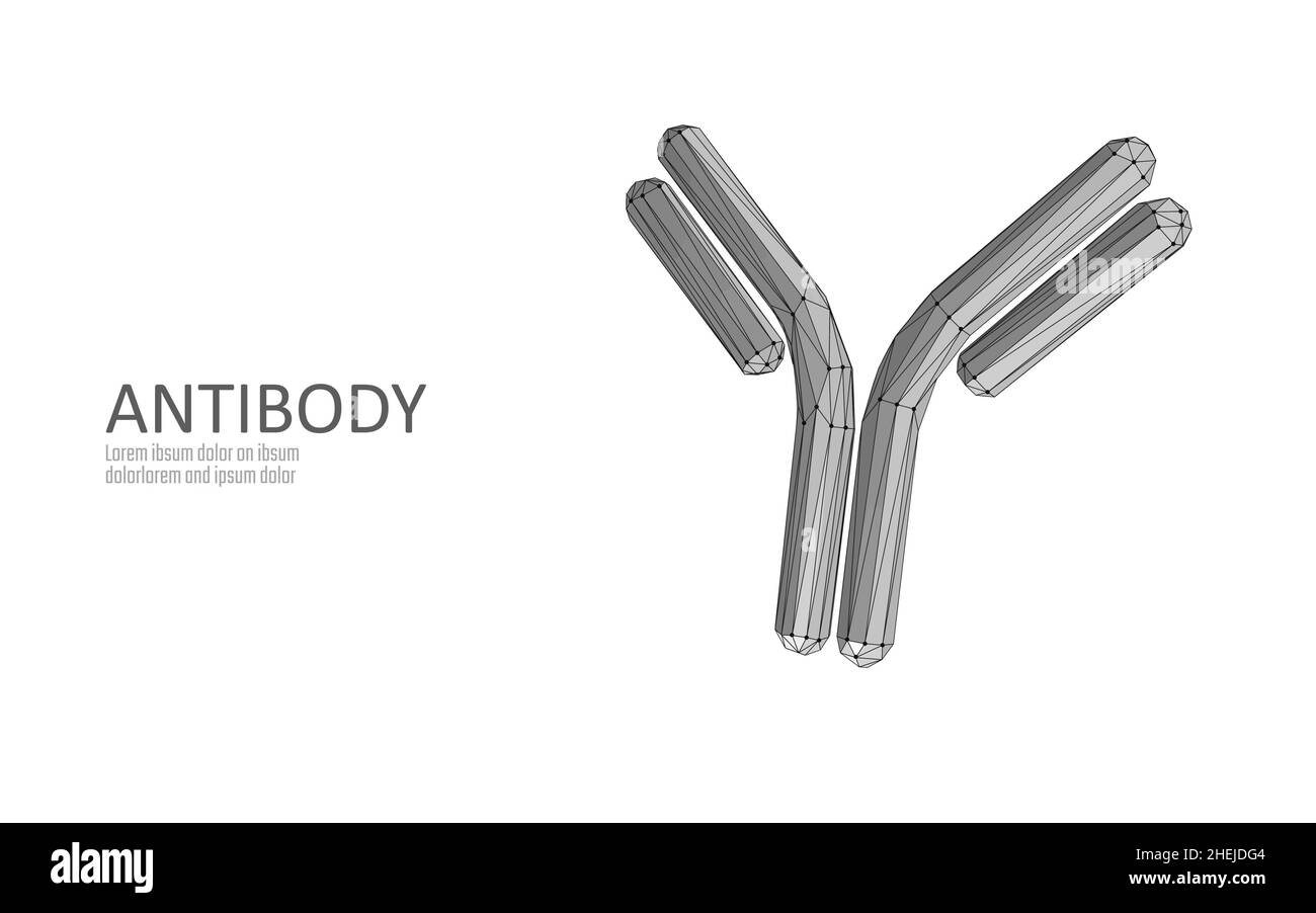Ergebnis des Antikörperimmunglobulin-Coronavirus-Impfstoffs. 3D medizinisches Infektionsmodell. Vorlage für das COVID-Poster zur Immunisierung. Bluttest Green-Pass-Zertifikat Stock Vektor