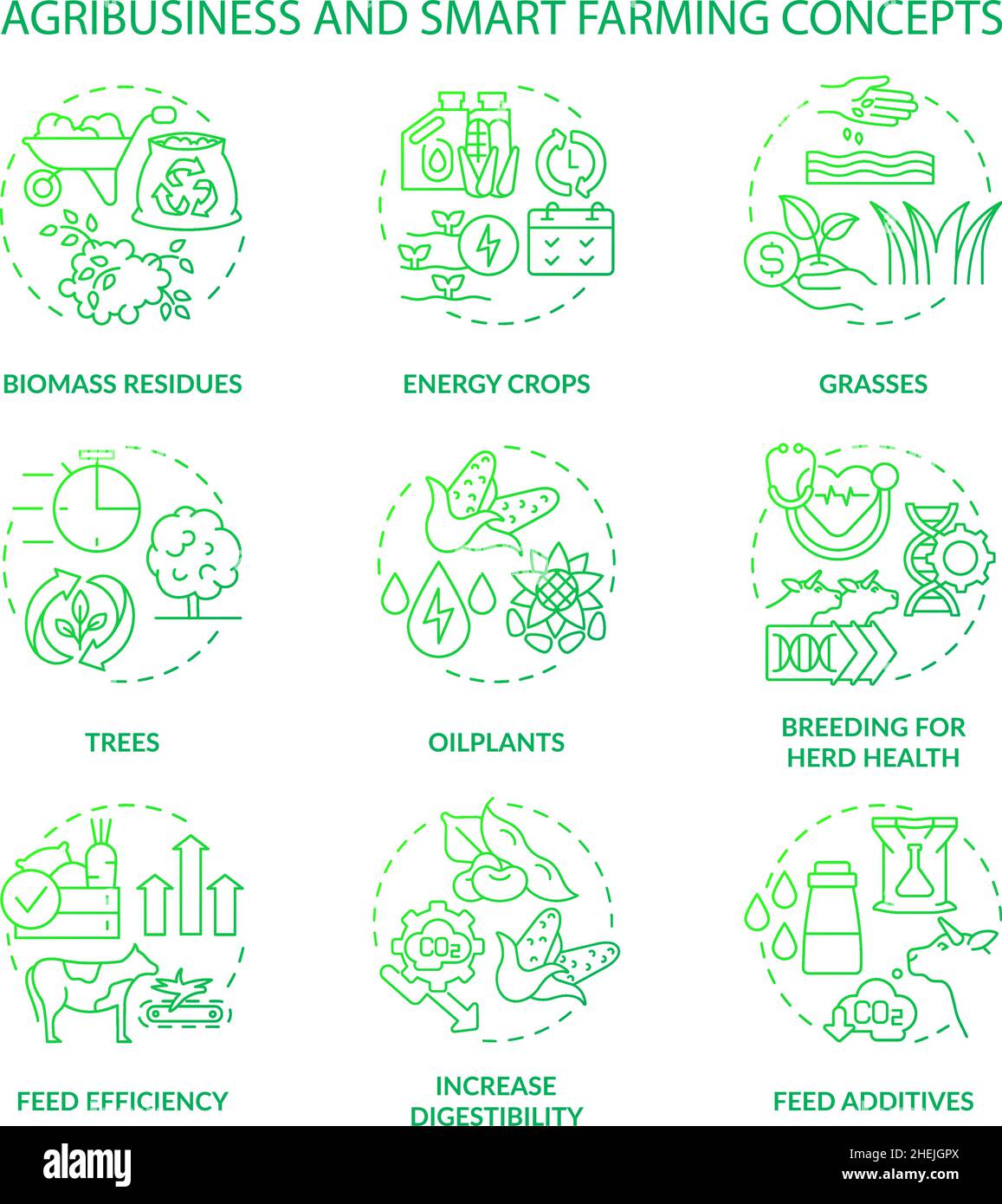Symbole für Agrarwirtschaft und Smart Farming Green Gradient Concept Stock Vektor
