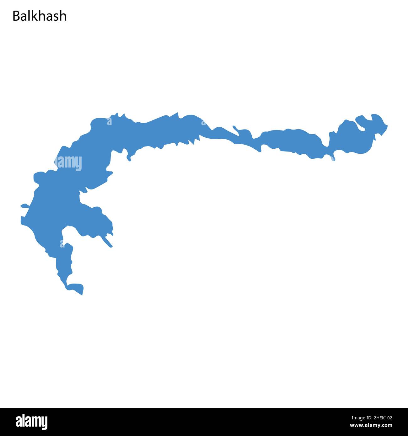 Blaue Übersichtskarte des Balkhash Lake, isolierte Vektorsiilhouette auf weißem Hintergrund Stock Vektor