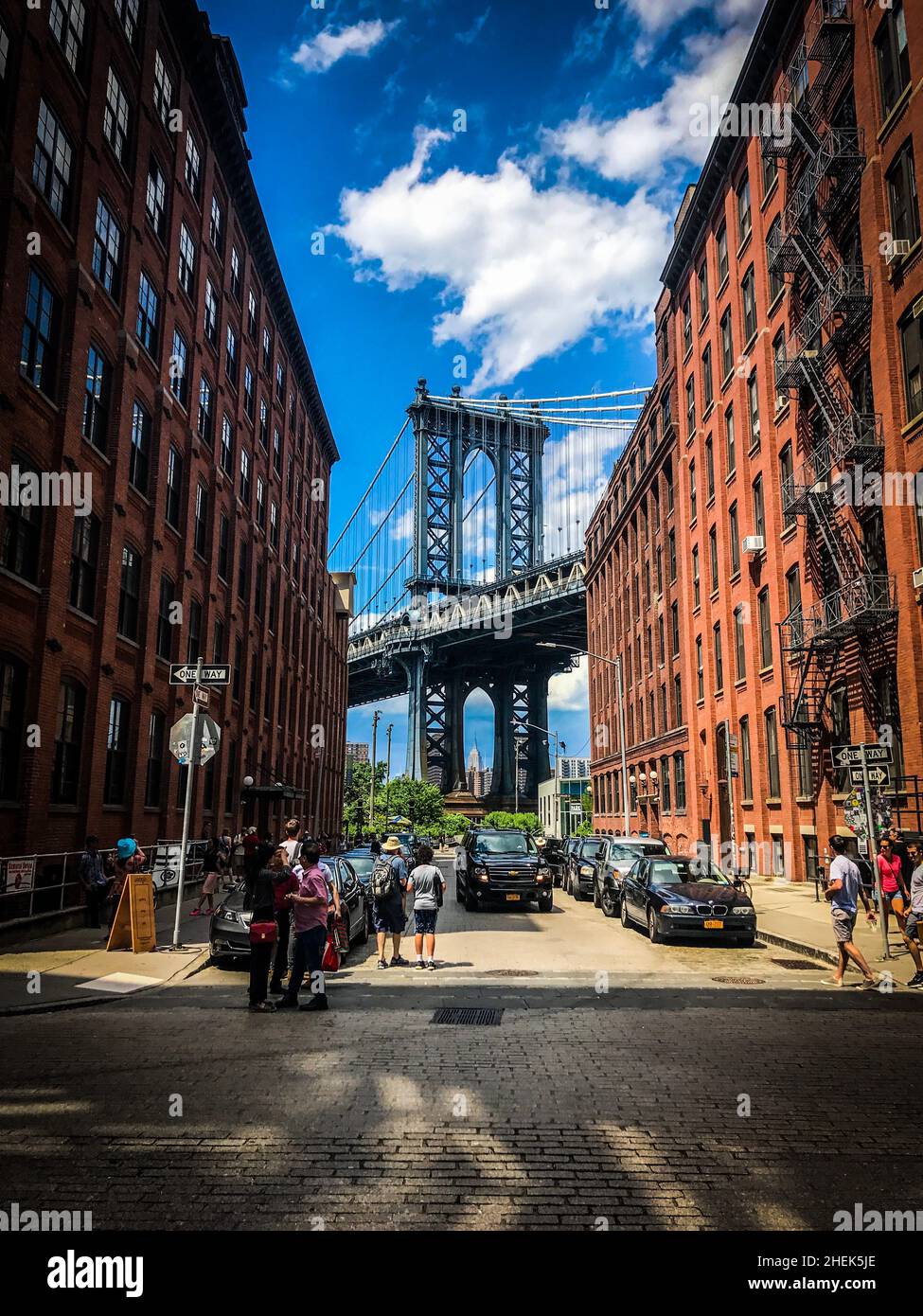 Ein Blick auf die Manhattan Bridge, berühmt geworden im Film „Es war einmal in Amerika“. Stockfoto