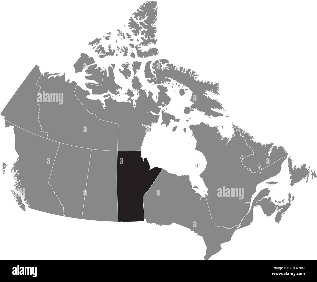 Schwarz flach leer hervorgehoben Locator administrative Karte der kanadischen Provinz MANITOBA innen grau flache Karte von KANADA Stock Vektor