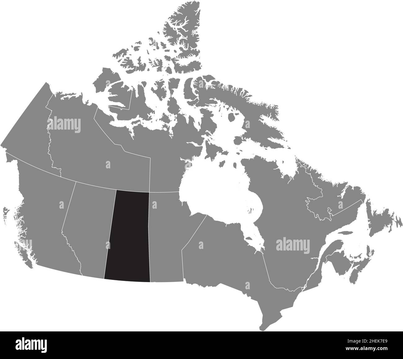 Schwarz flach leer hervorgehoben Locator administrative Karte der kanadischen Provinz SASKATCHEWAN innen grau flache Karte von KANADA Stock Vektor