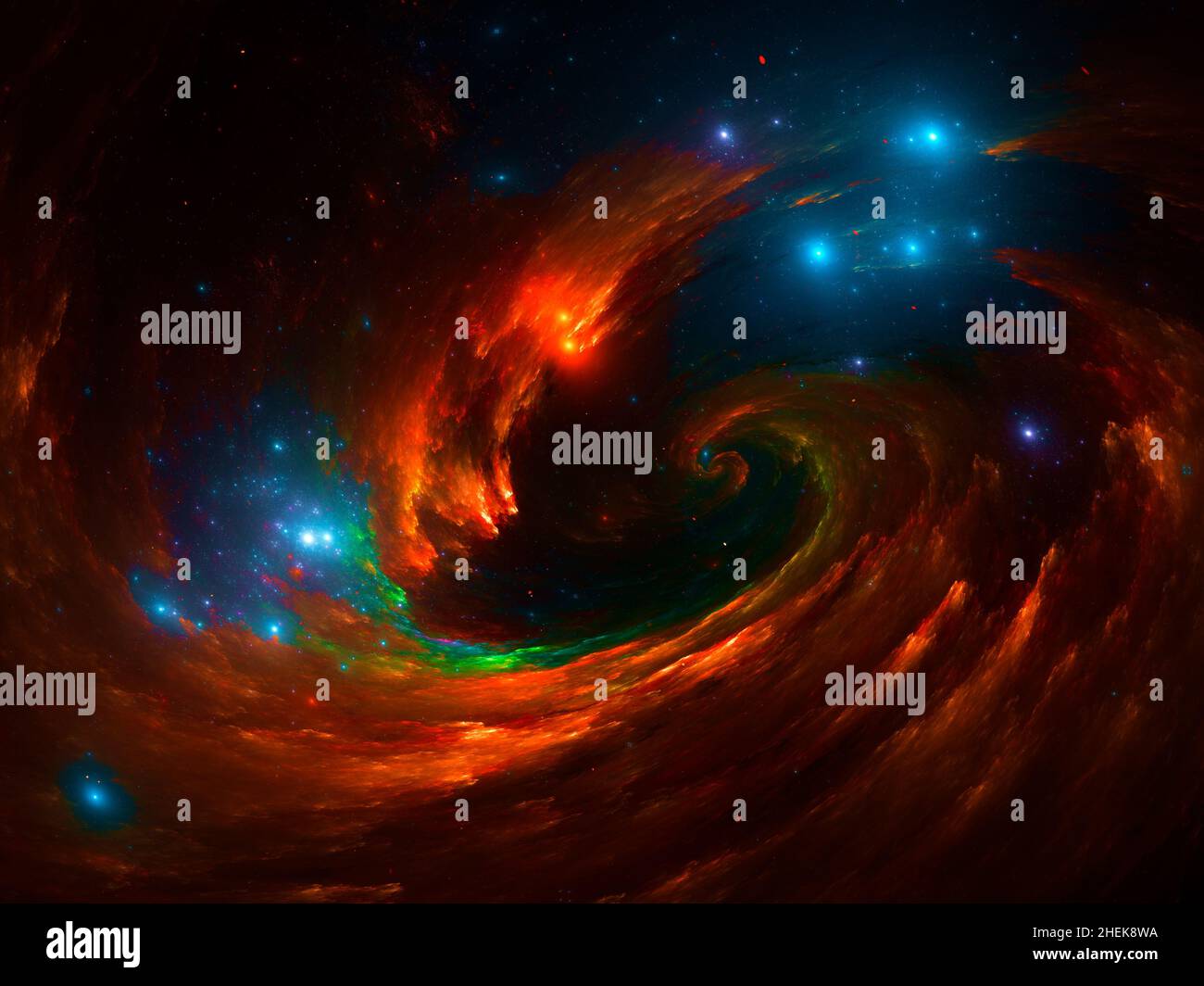 Abstrakter Raum Hintergrund in blau und orange Farben - 3D Abbildung Stockfoto