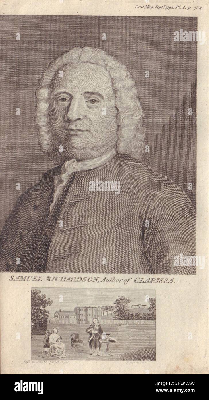 Porträt von Samuel Richardson, Autor von Clarissa 1792 alten antiken Druck Stockfoto
