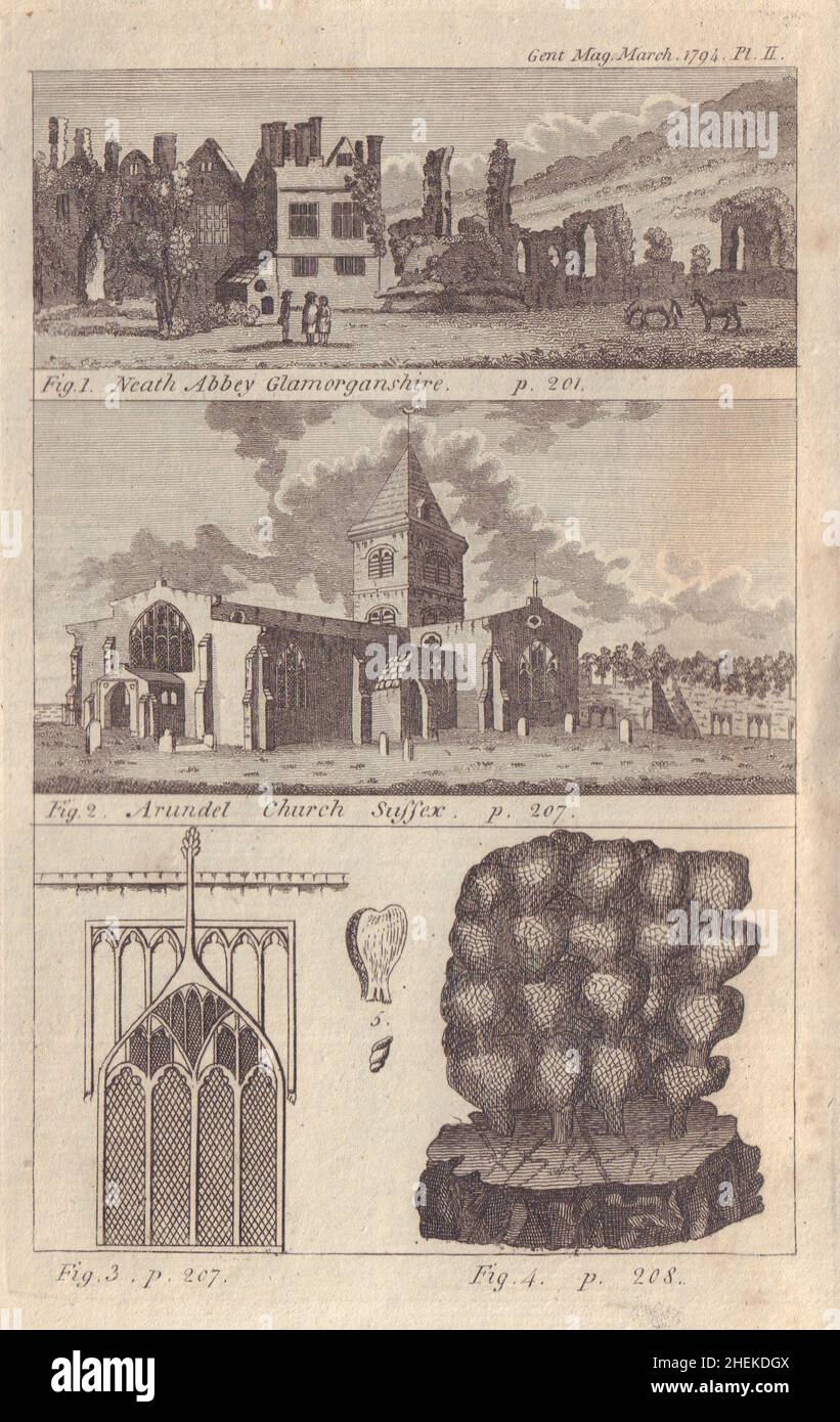 Überreste der Neath Abbey Glamorganshire. Kirche St. Nicolas Arundel, Sussex 1794 Stockfoto