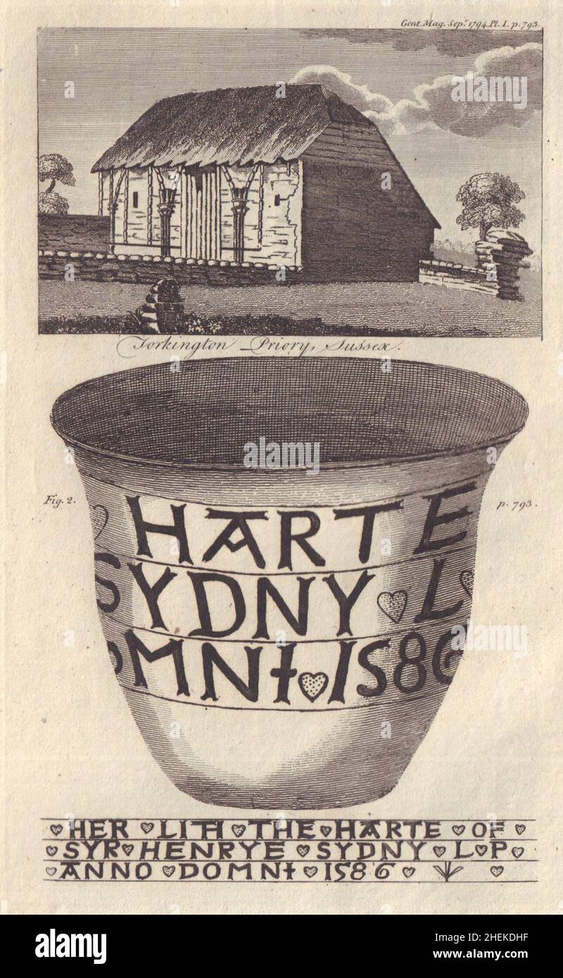 Barn, St. Mary Magdalene Priorat, Tortington, Sussex. Die Urne von Sir Henry Sydney 1794 Stockfoto