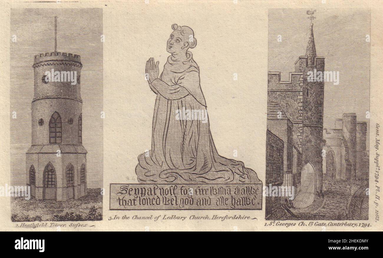 St Georges Church, Canterbury, Kent. Gibraltar Tower, Heathfield, Sussex 1794 Stockfoto