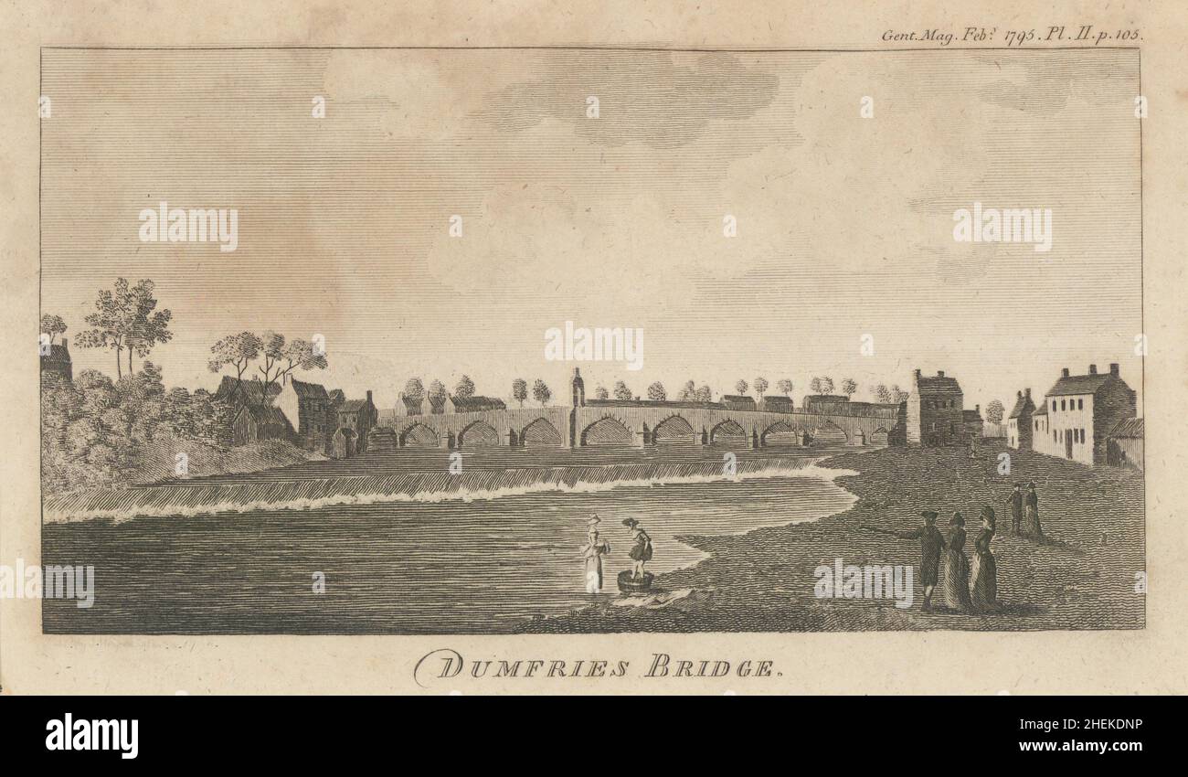 Blick auf die Devorgilla Bridge, Dumfries, Dumfries & Galloway in Schottland 1795 Stockfoto