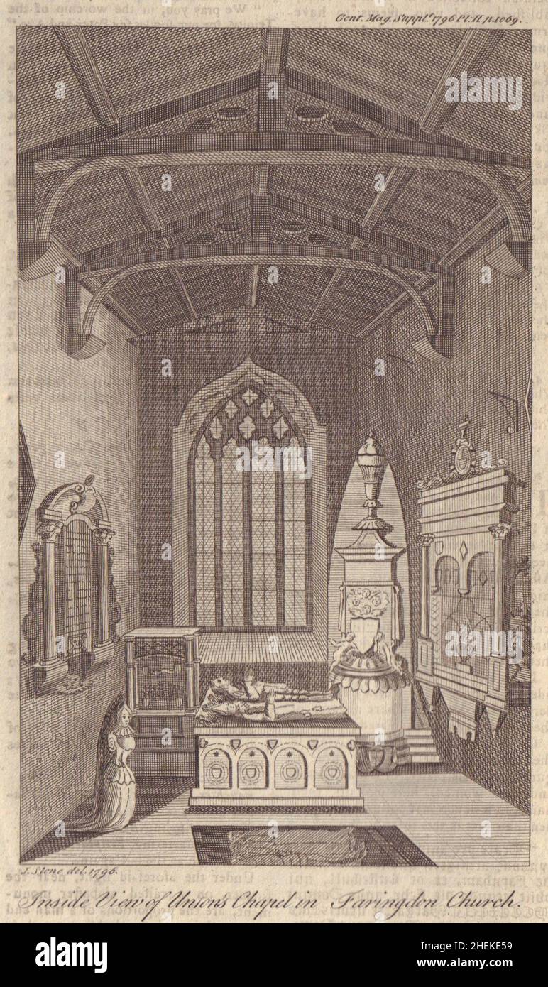 Innenansicht von Unton's Chapel in Faringdon jetzt All Saints Church, Barkshire 1796 Stockfoto