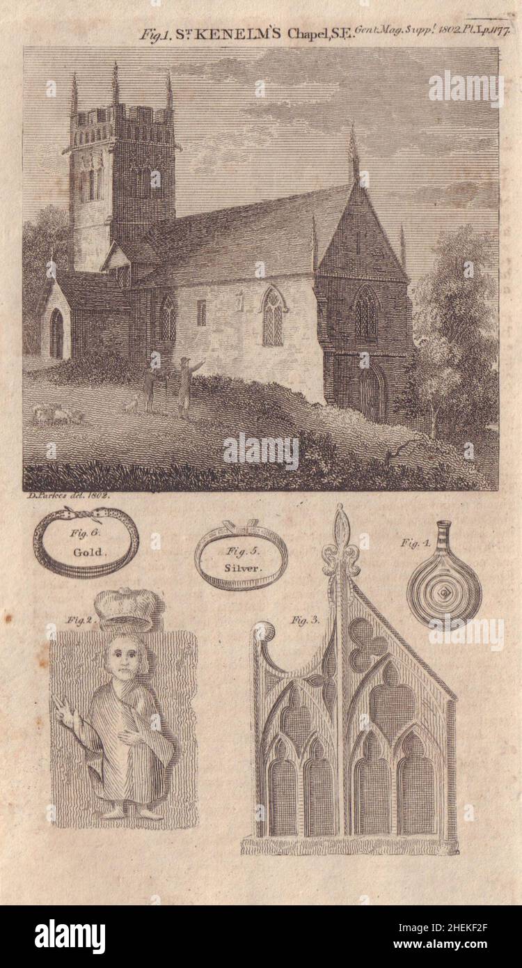 St Kenelm Church, Romsley Worcestershire. Klingeln. Irdenen Flasche 1802 alten Druck Stockfoto