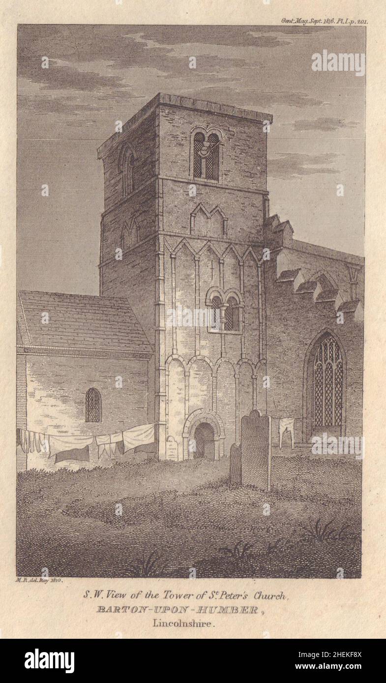 Blick auf den Turm der St. Peter's Church, Barton-upon-Humber, Lincolnshire 1816 Stockfoto