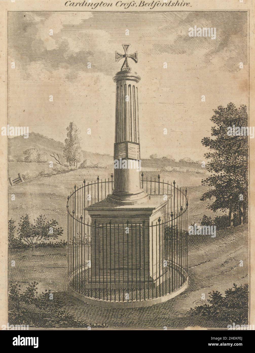 Blick auf das 1796 Cardington Cross, Bedfordshire. 1837 1797 alte Druckausgabe ersetzt Stockfoto