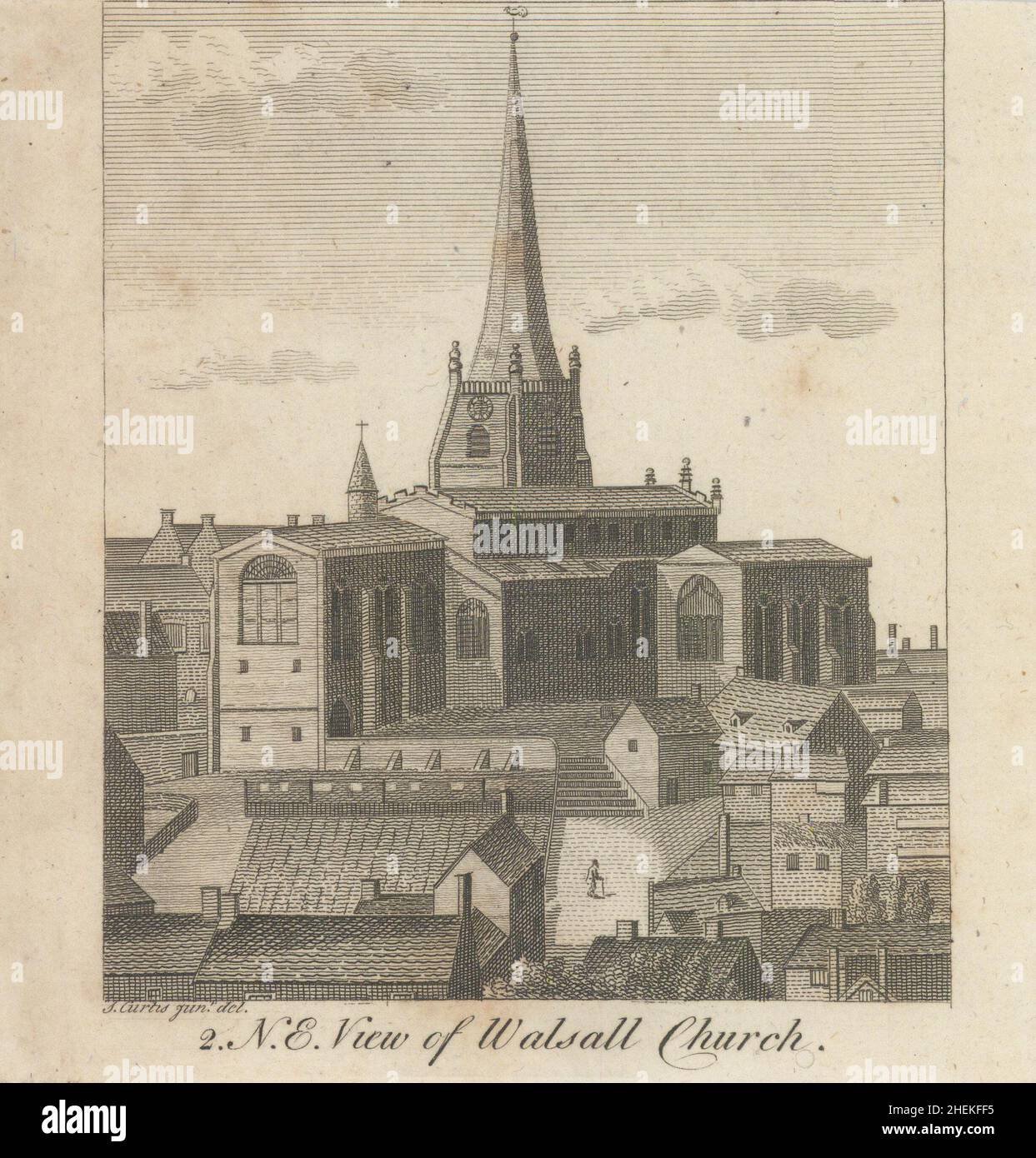 St. Matthew's Church in Walsall, Staffordshire. 1820 Umgebaut. KLEINER 1798-Druck Stockfoto