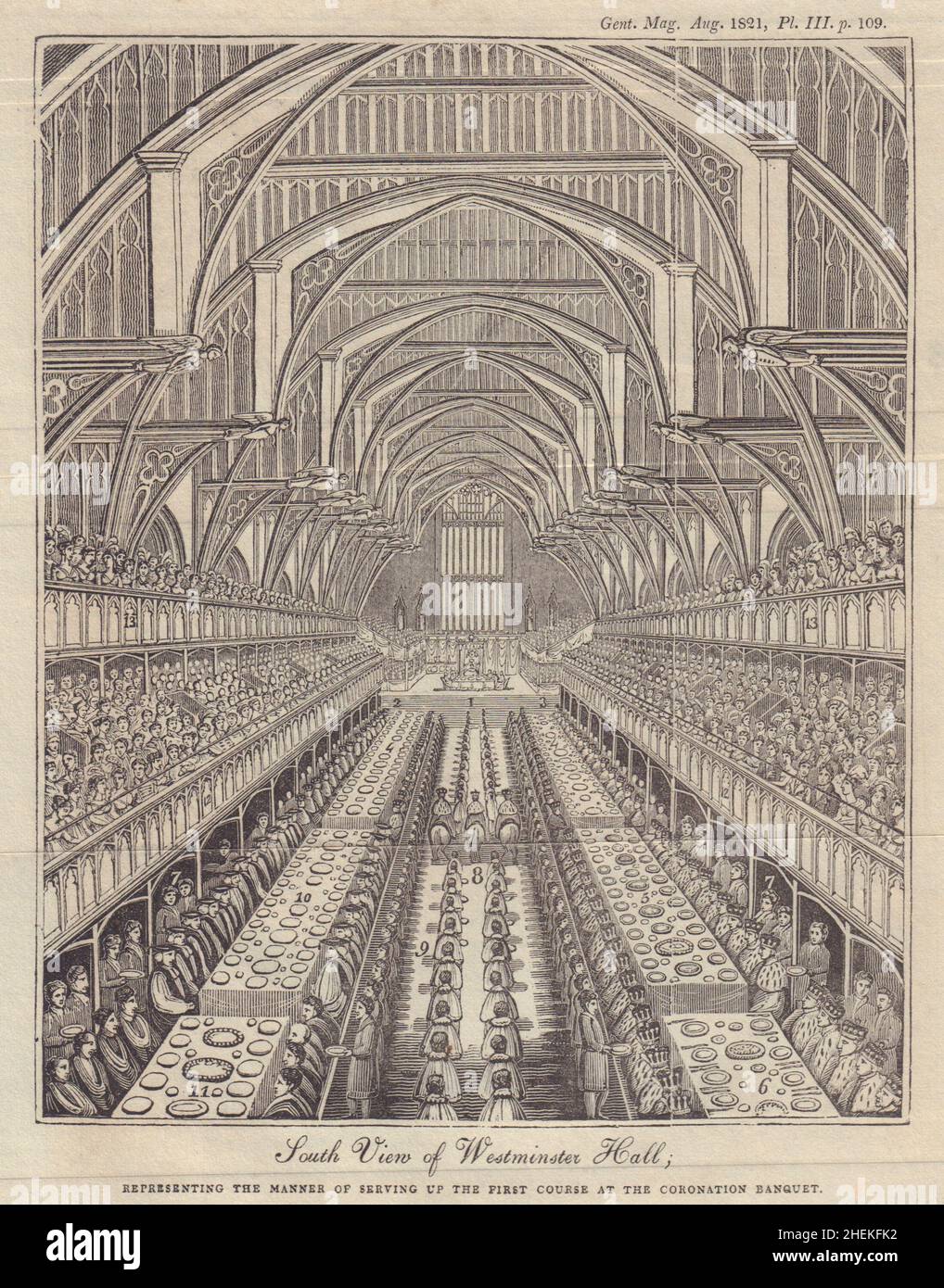 Westminster Hall George IV Krönungsbankett 1821, London 1821 alter Druck Stockfoto