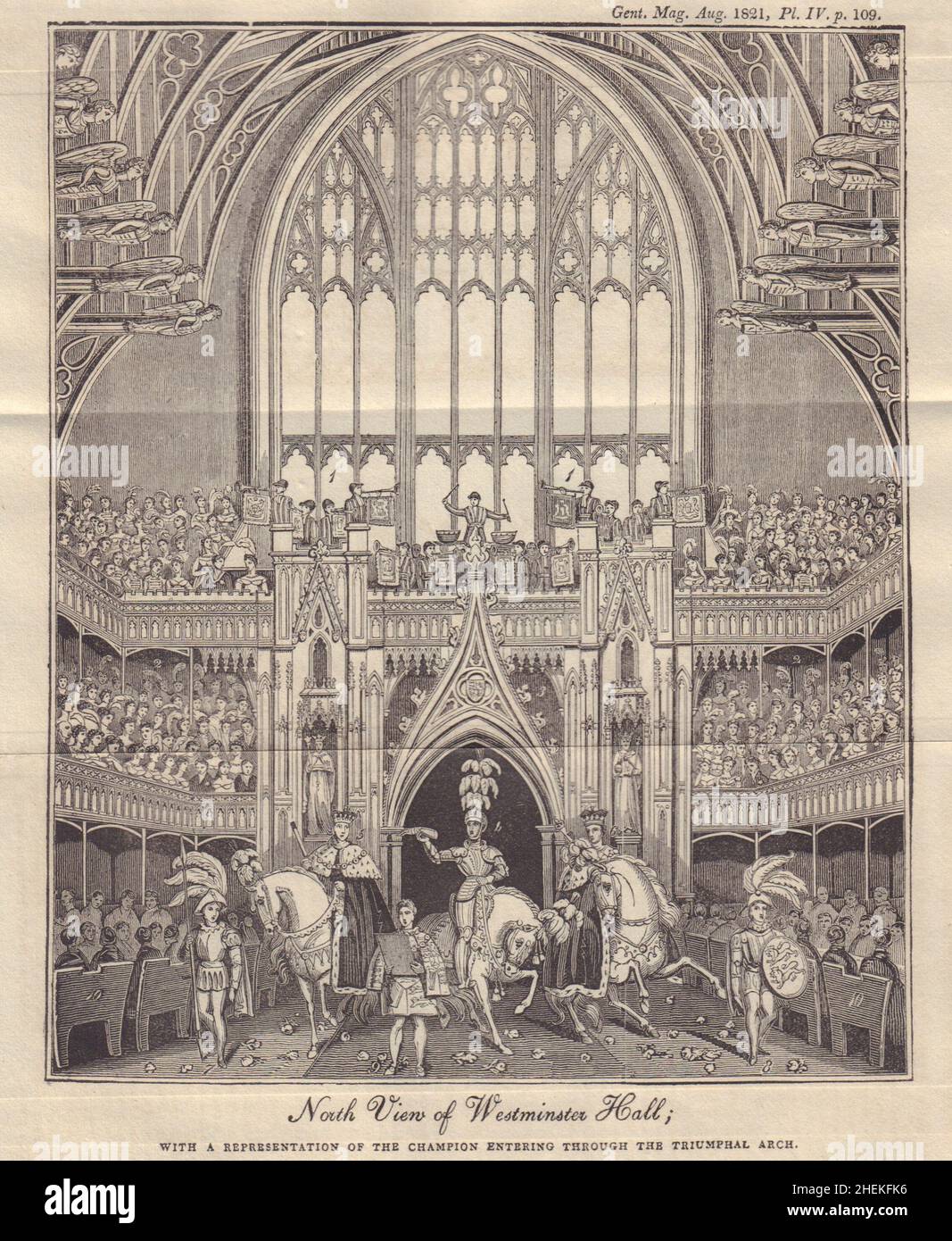 Westminster Hall George IV. Krönung 1821. Champion beim Einsteigen. London 1821 Stockfoto