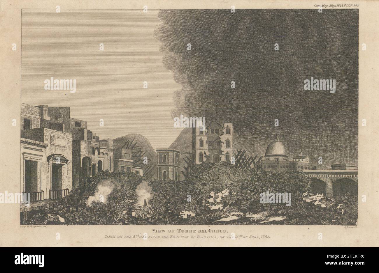 Torre Del Greco 8 Tage nach dem Ausbruch des Vesuvs 15th. Juni 1794 Neapel 1822 Stockfoto