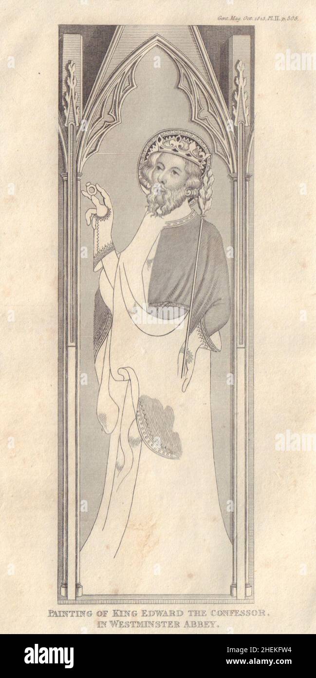 Gemälde von König Edward dem Beichtvater in Westminster Abbey, London 1825 Print Stockfoto